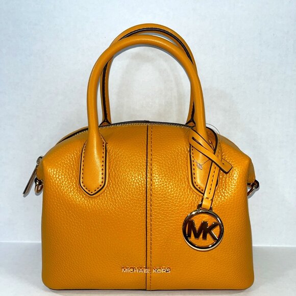 NEW Michael Kors Hyde Small Pebbled Leather Satchel in Golden Rod - Picture 1 of 5